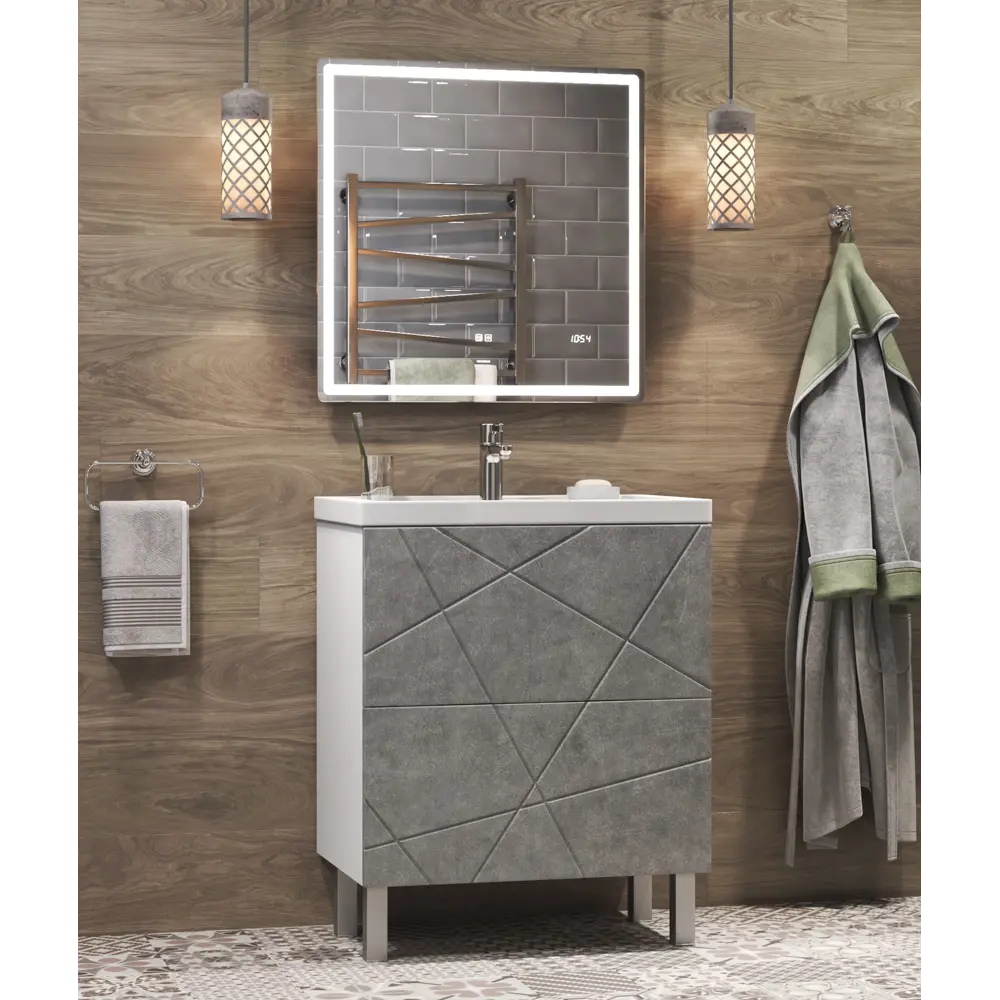 Фото 3 Тумба для ванной Vigo Geometry 60 см с раковиной Фостер напольная цвет бетон Фото 3 Тумба для ванной Vigo Geometry 60 см с раковиной Фостер напольная цвет бетон
