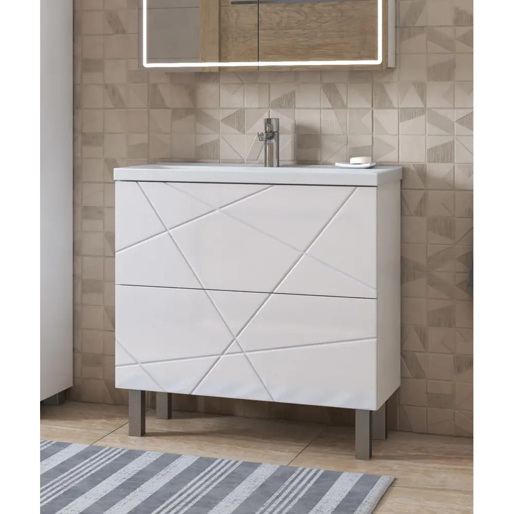 Фото 2 Тумба для ванной Vigo Geometry 70 см с раковиной Фостер напольная цвет белый Фото 2 Тумба для ванной Vigo Geometry 70 см с раковиной Фостер напольная цвет белый