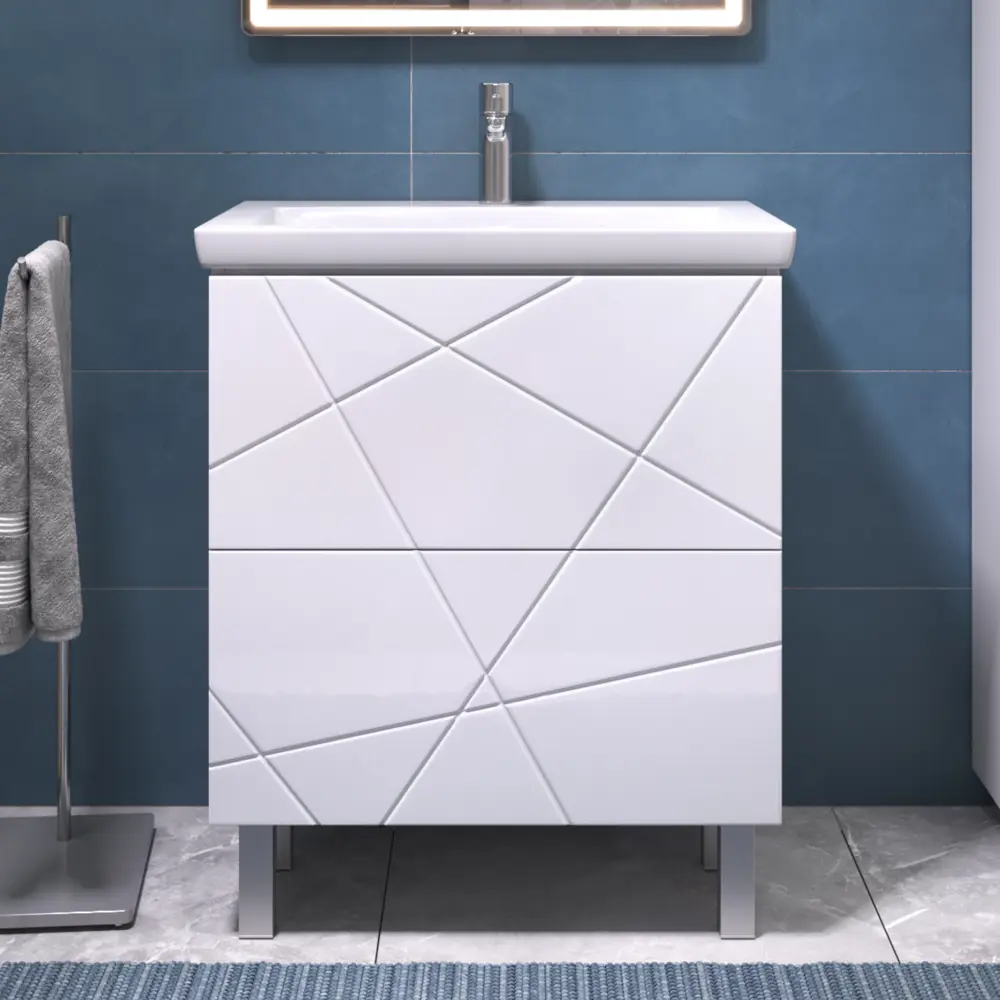 Фото 2 Тумба для ванной Vigo Geometry 70 см с раковиной Como напольная цвет белый Фото 2 Тумба для ванной Vigo Geometry 70 см с раковиной Como напольная цвет белый