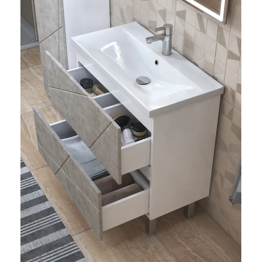 Фото 3 Тумба для ванной Vigo Geometry 70 см с раковиной Фостер напольная цвет бетон Фото 3 Тумба для ванной Vigo Geometry 70 см с раковиной Фостер напольная цвет бетон