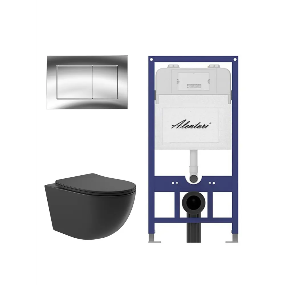 Фото 4 Инсталляция Alentori SISTEMA 52 AL.SIS11T с клавишей смыва Alentori CHIAVE A гл/хром AL.CHI012CH и унитаз 52.5x36 Soft-Close матовый черный овал Фото 4 Инсталляция Alentori SISTEMA 52 AL.SIS11T с клавишей смыва Alentori CHIAVE A гл/хром AL.CHI012CH и унитаз 52.5x36 Soft-Close матовый черный овал