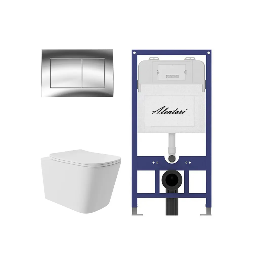 Фото 4 Инсталляция Alentori SISTEMA 52 AL.SIS11T с клавишей Alentori CHIAVE A гл/хром AL.CHI012CH и унитаз Long 52.5x34.5 Vortex матовый белый квадрат Фото 4 Инсталляция Alentori SISTEMA 52 AL.SIS11T с клавишей Alentori CHIAVE A гл/хром AL.CHI012CH и унитаз Long 52.5x34.5 Vortex матовый белый квадрат