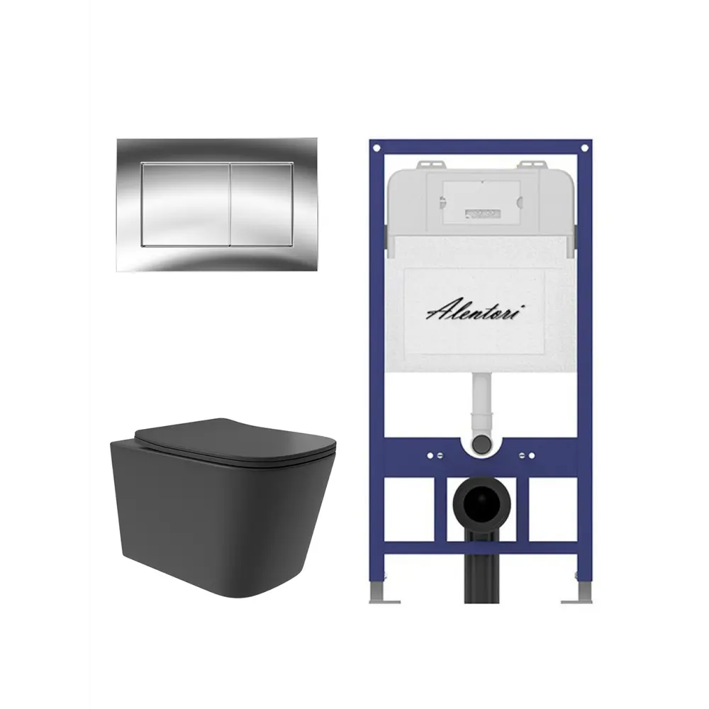 Фото 4 Инсталляция Alentori SISTEMA 52 AL.SIS11T с клавишей Alentori CHIAVE A гл/хром AL.CHI012CH и унитаз Long 52.5x34.5 Vortex матовый черный квадрат Фото 4 Инсталляция Alentori SISTEMA 52 AL.SIS11T с клавишей Alentori CHIAVE A гл/хром AL.CHI012CH и унитаз Long 52.5x34.5 Vortex матовый черный квадрат