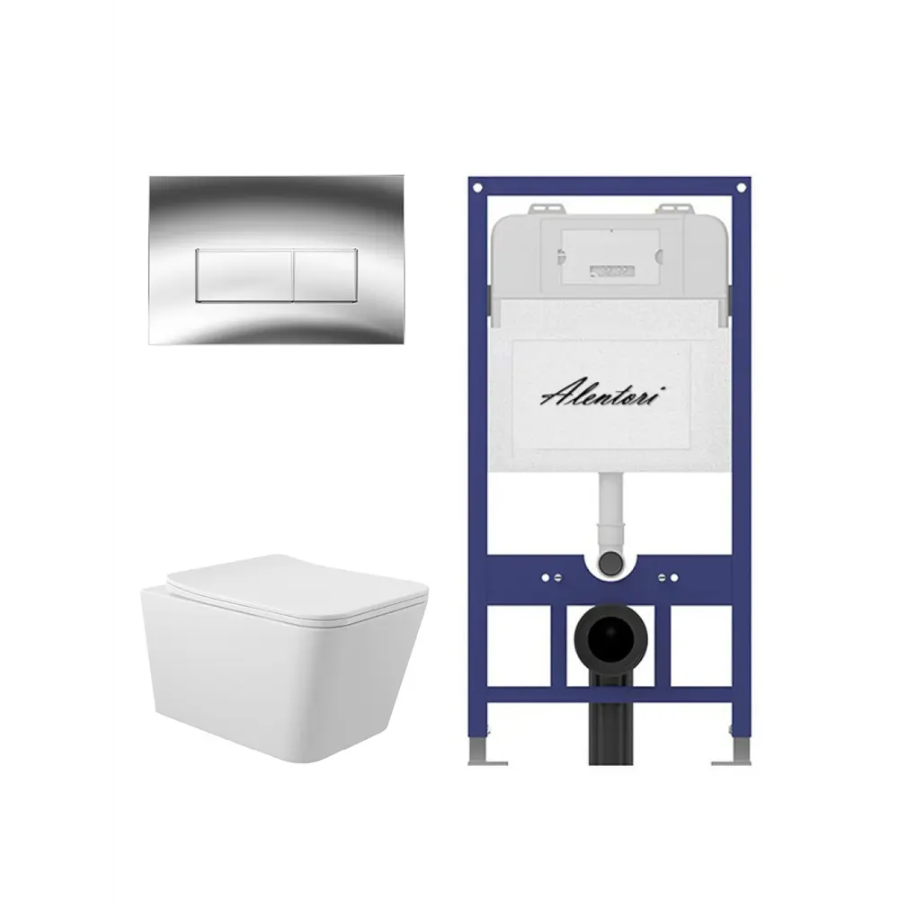 Фото 4 Комплект Инсталляция унитаза Alentori SISTEMA 52 AL.SIS11T с клавишей Alentori CHIAVE H гл/хром AL.CHI202CH и унитаз 52x37 матовый белый квадрат Фото 4 Комплект Инсталляция унитаза Alentori SISTEMA 52 AL.SIS11T с клавишей Alentori CHIAVE H гл/хром AL.CHI202CH и унитаз 52x37 матовый белый квадрат