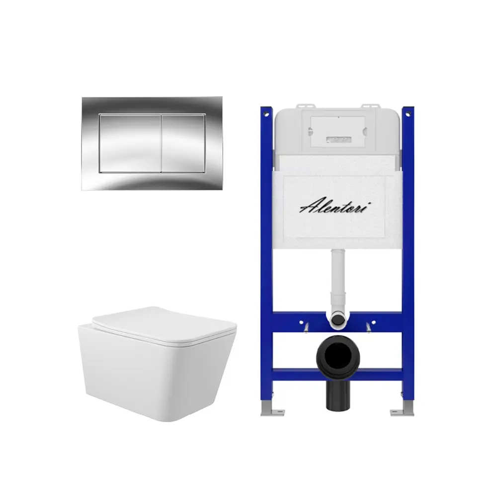 Фото 4 Инсталляция Alentori SISTEMA 50 AL.SIS33T с клавишей смыва Alentori CHIAVE A гл/хром AL.CHI012CH и унитаз 52x37 Soft-Close матовый белый квадрат Фото 4 Инсталляция Alentori SISTEMA 50 AL.SIS33T с клавишей смыва Alentori CHIAVE A гл/хром AL.CHI012CH и унитаз 52x37 Soft-Close матовый белый квадрат