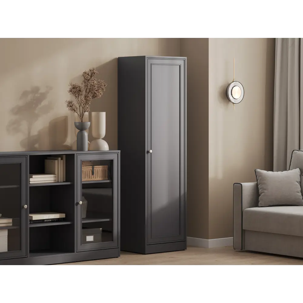 Фото Шкаф распашной Правила мебели 50.2x180.6x40.1 см ЛДСП цвет графит Фото Шкаф распашной Правила мебели 50.2x180.6x40.1 см ЛДСП цвет графит