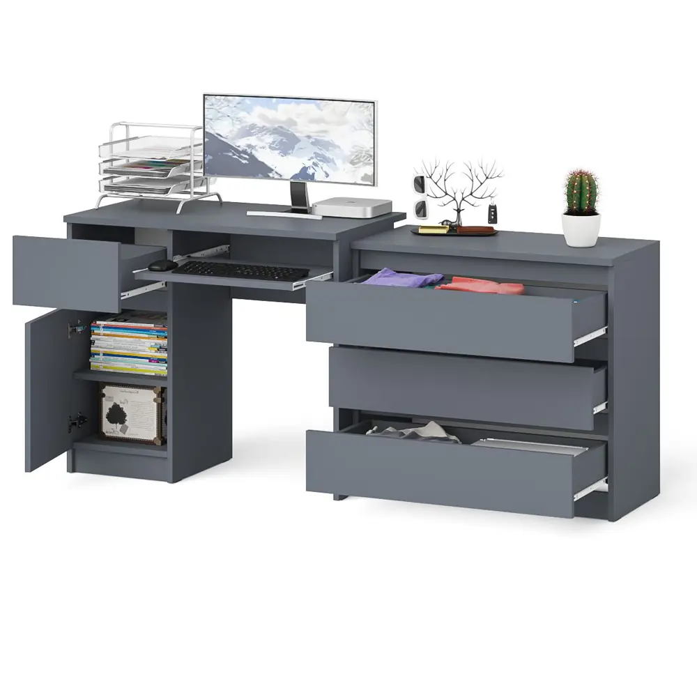 Фото 4 Офисный стол с полкой Свк Мори 170x77x50 см ЛДСП цвет графит Фото 4 Офисный стол с полкой Свк Мори 170x77x50 см ЛДСП цвет графит