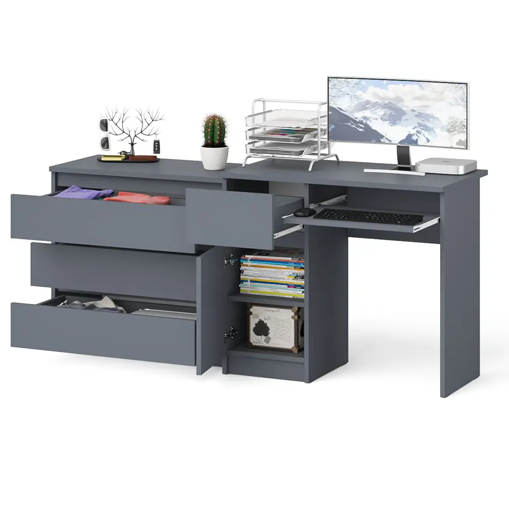 Фото 2 Офисный стол с полкой Свк Мори 170x77x50 см ЛДСП цвет графит Фото 2 Офисный стол с полкой Свк Мори 170x77x50 см ЛДСП цвет графит