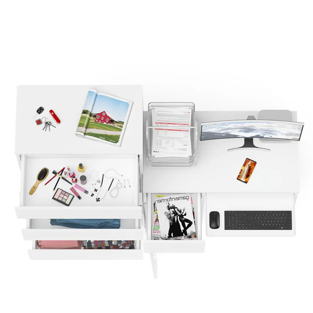 Фото 5 Офисный стол с полкой Свк Мори 160x114x50 см ЛДСП цвет белый Фото 5 Офисный стол с полкой Свк Мори 160x114x50 см ЛДСП цвет белый