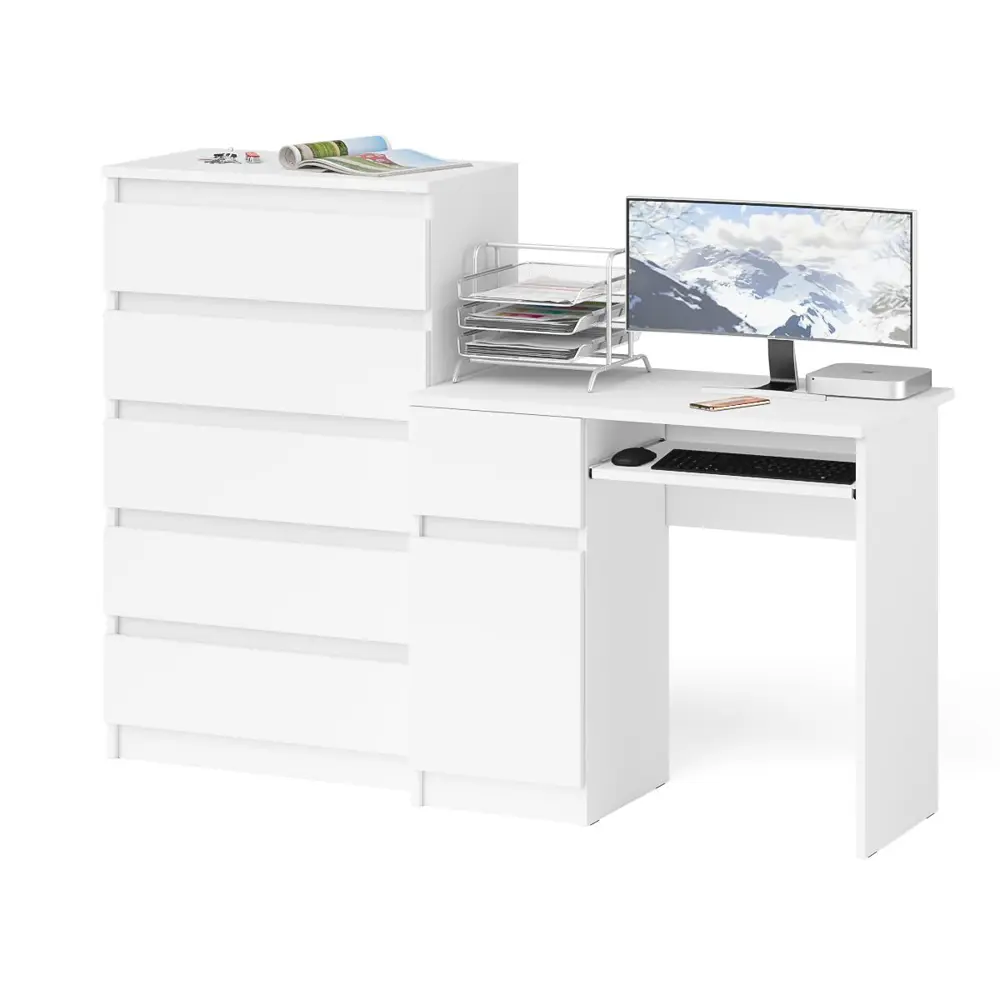 Фото Офисный стол с полкой Свк Мори 160x114x50 см ЛДСП цвет белый Фото Офисный стол с полкой Свк Мори 160x114x50 см ЛДСП цвет белый