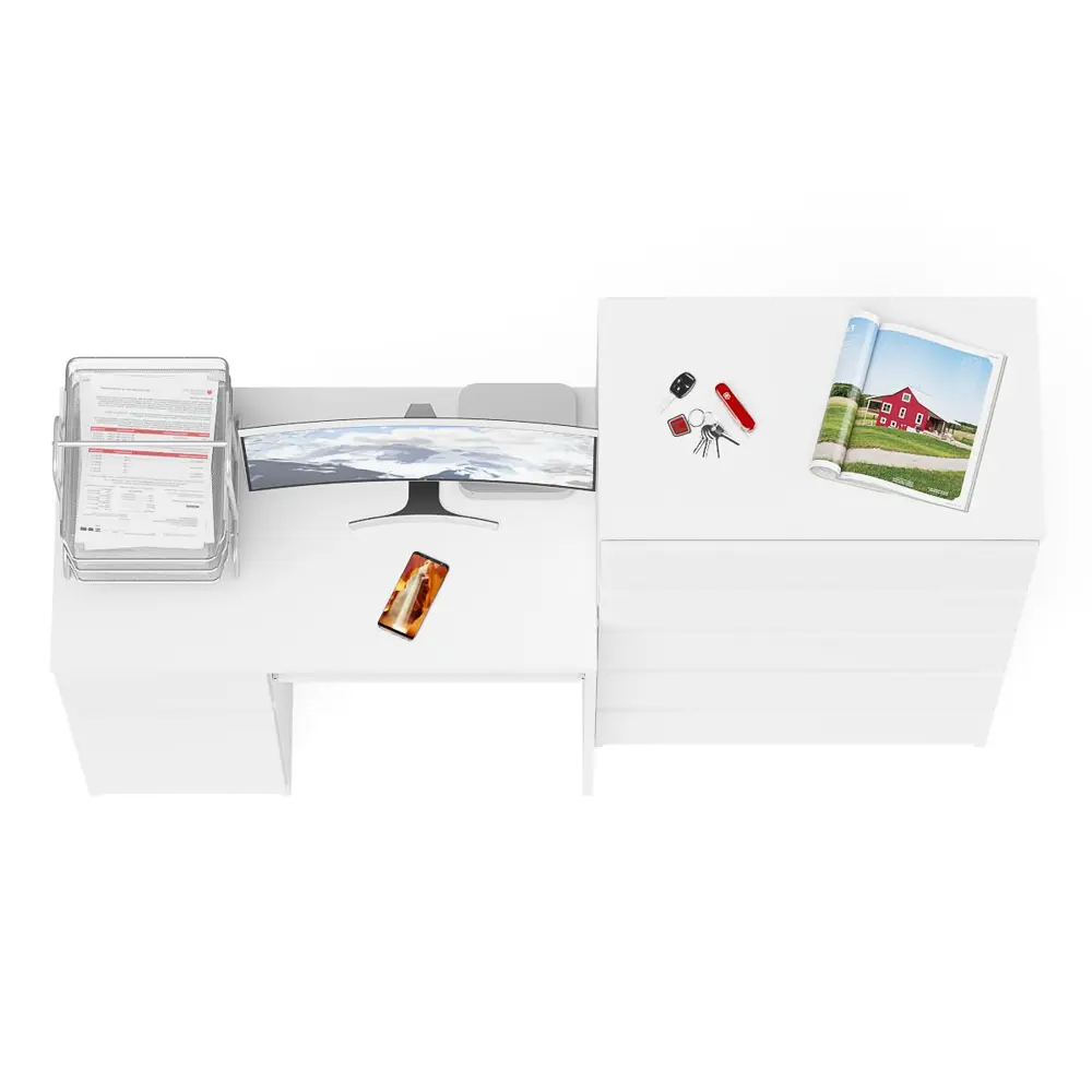 Фото 6 Офисный стол с полкой Свк Мори 160x114x50 см ЛДСП цвет белый Фото 6 Офисный стол с полкой Свк Мори 160x114x50 см ЛДСП цвет белый