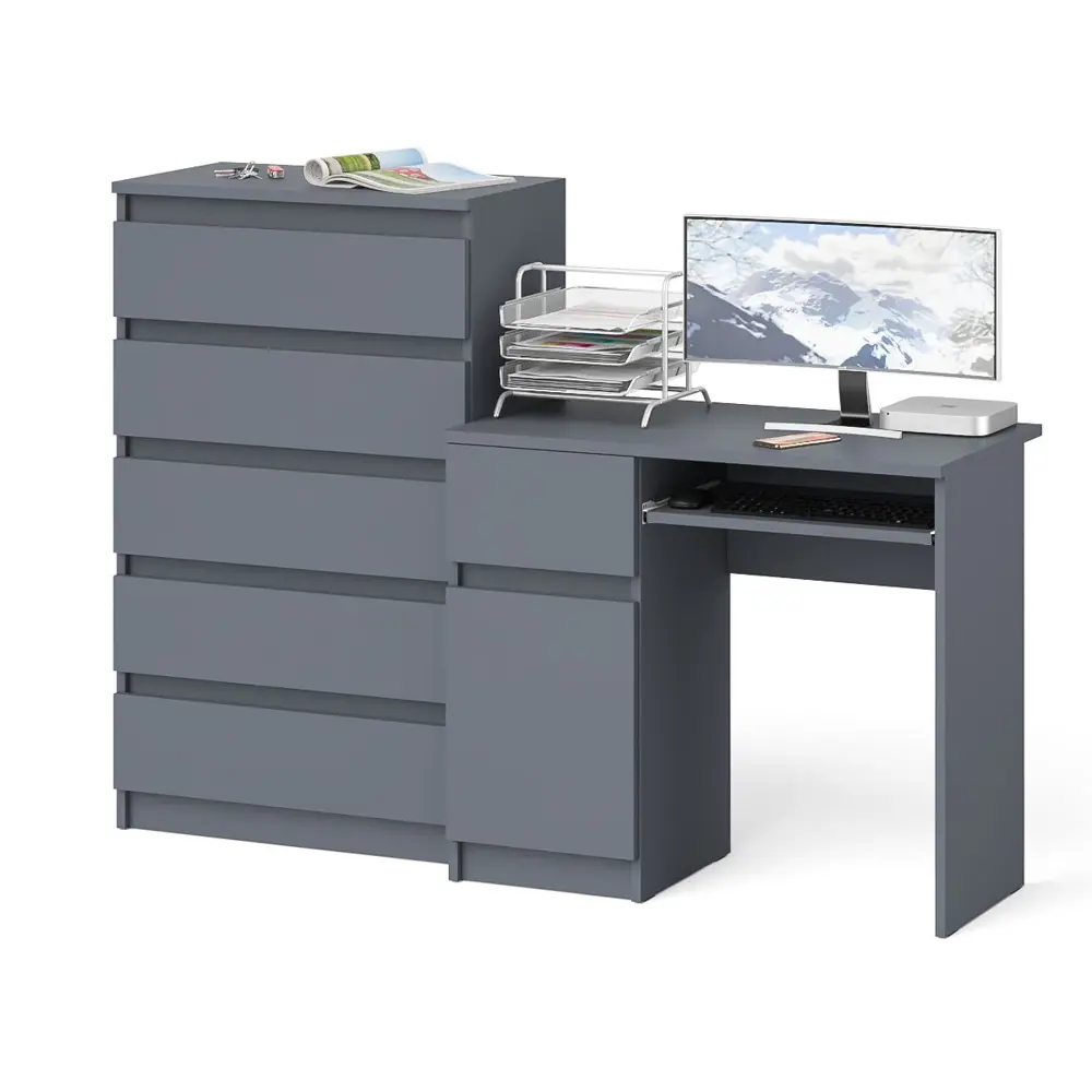 Фото Офисный стол с полкой Свк Мори МС-1 левый 160x114x50 см ЛДСП цвет графит Фото Офисный стол с полкой Свк Мори МС-1 левый 160x114x50 см ЛДСП цвет графит