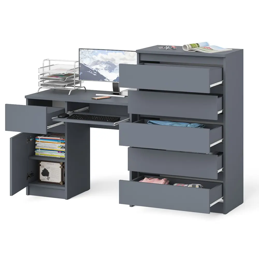 Фото 4 Офисный стол с полкой Свк Мори МС-1 левый 160x114x50 см ЛДСП цвет графит Фото 4 Офисный стол с полкой Свк Мори МС-1 левый 160x114x50 см ЛДСП цвет графит