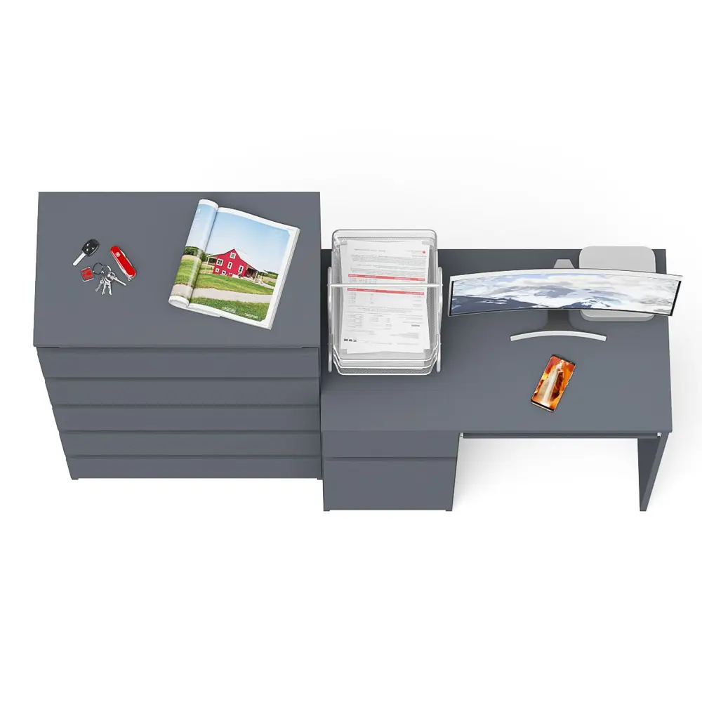 Фото 5 Офисный стол с полкой Свк Мори МС-1 левый 160x114x50 см ЛДСП цвет графит Фото 5 Офисный стол с полкой Свк Мори МС-1 левый 160x114x50 см ЛДСП цвет графит