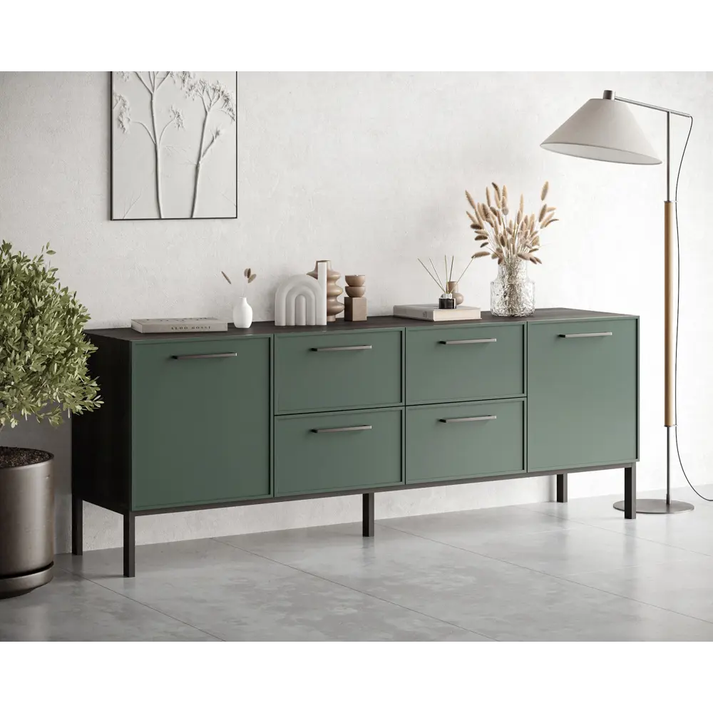 Фото 3 Комод Этажерка Nicole 6 ящиков 190х45х70 см ДСП цвет зеленый