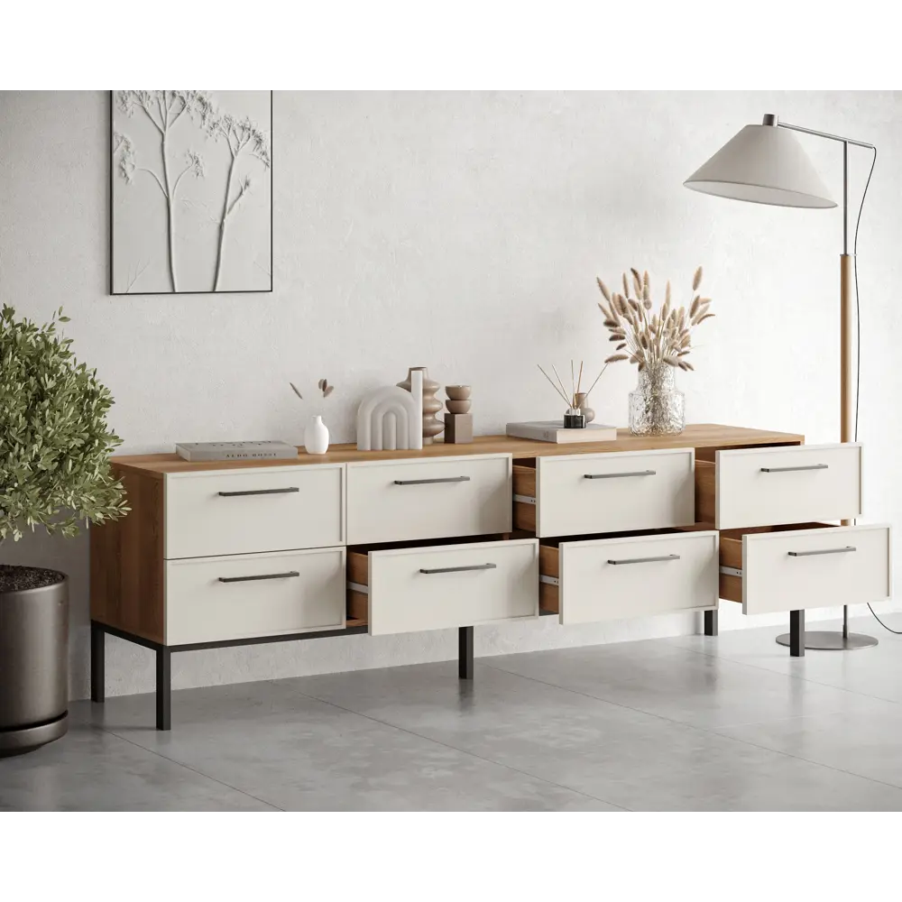 Фото 3 Комод Этажерка Nicole 4 ящика 190х45х60 см ДСП цвет белый