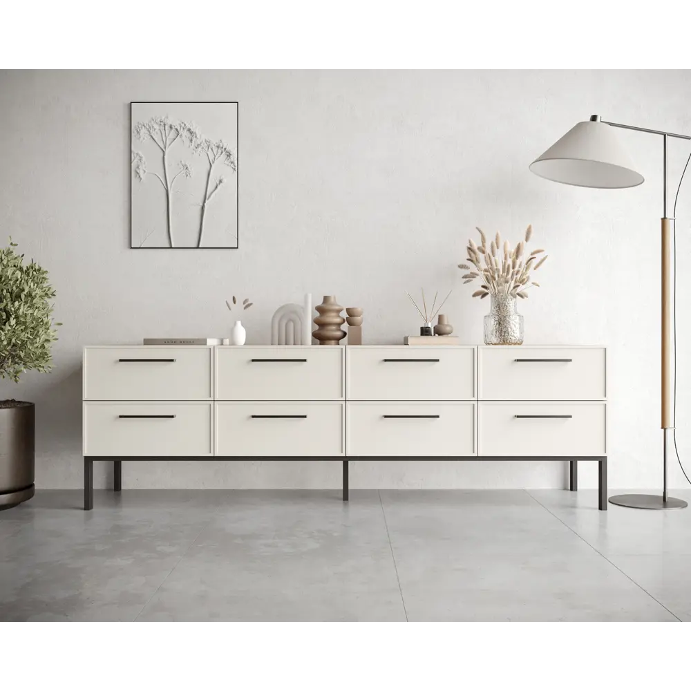 Фото Комод Этажерка Nicole 4 ящика 190х45х60 см ДСП цвет белый