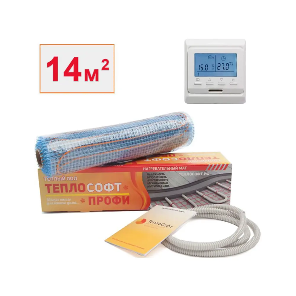 Фото Нагревательный мат Теплософт 14 м² 2100 Вт 142100/эл Фото Нагревательный мат Теплософт 14 м² 2100 Вт 142100/эл