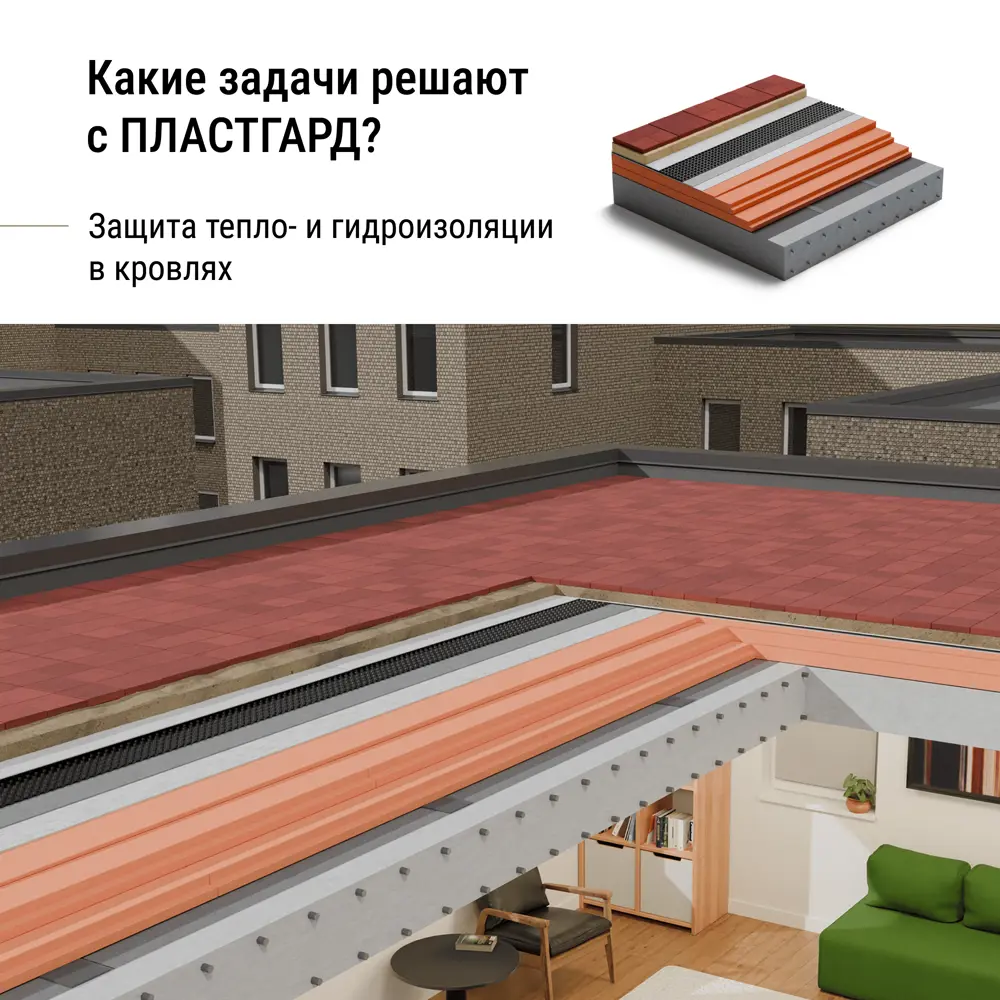 Фото 7 Защитно-дренажная мембрана Plastguard 400 г/м² 1x20 м 20 м²