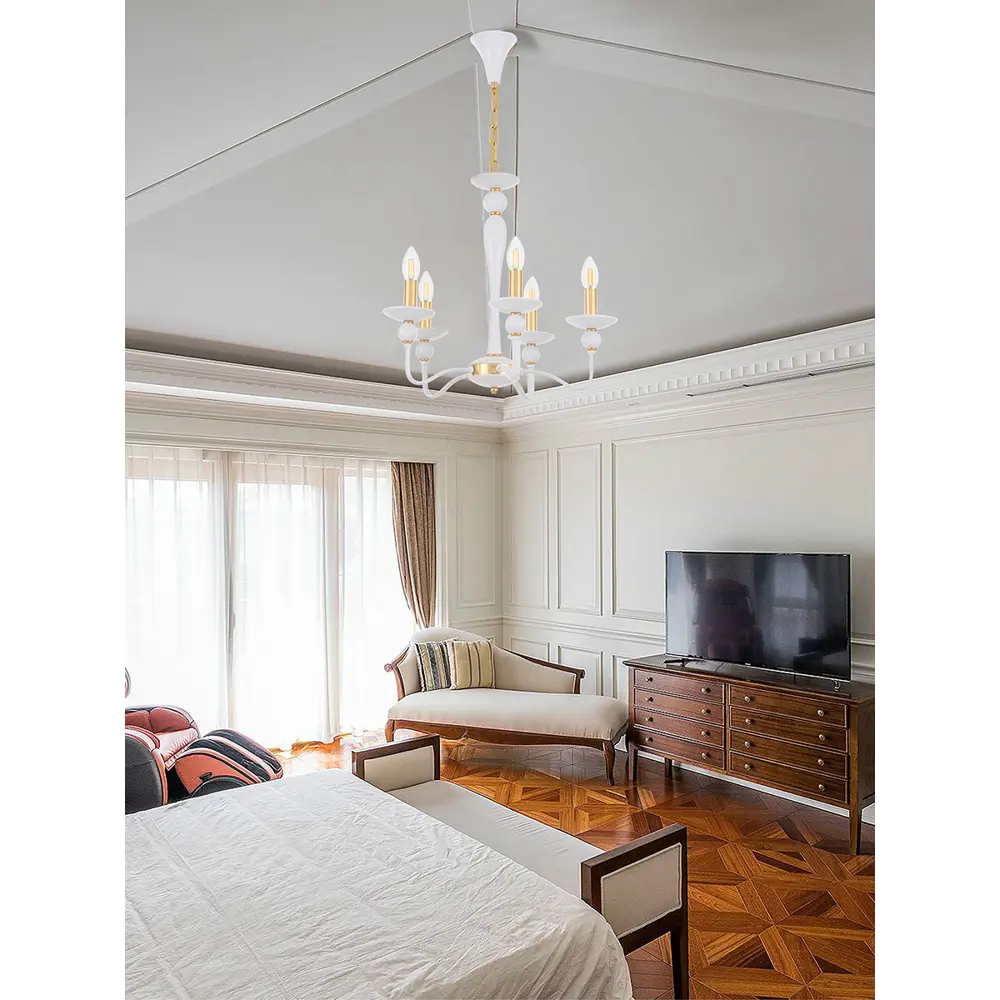 Фото 2 Люстра подвесная Arte milano 820201.1.5.140.u.e14.wh.gd 5 ламп 15 м² цвет белый/золото