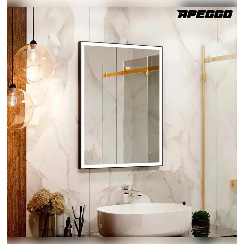 Фото 4 Зеркало для ванной Apeggo Jazmin Led GG90257BL 60x80 с подсветкой реверсивное крепление, черный Фото 4 Зеркало для ванной Apeggo Jazmin Led GG90257BL 60x80 с подсветкой реверсивное крепление, черный