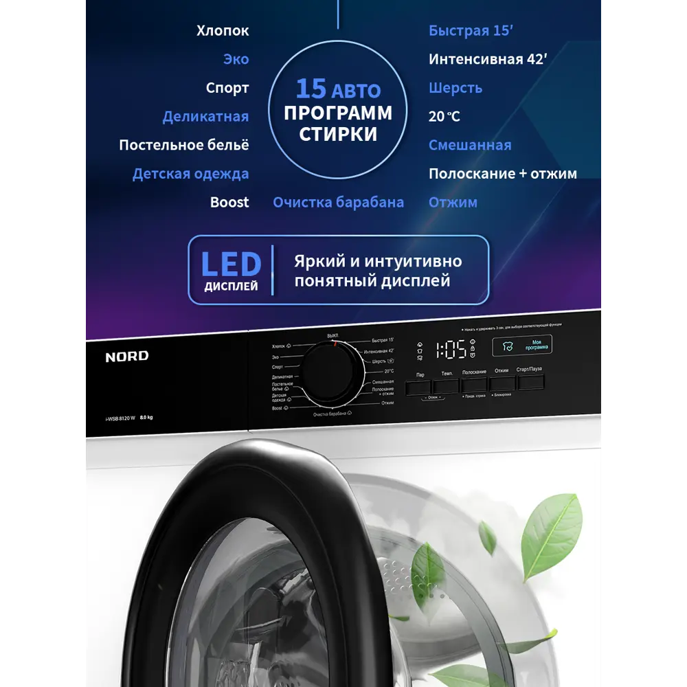 Фото 4 Стиральная машина Nord I-wsb 8120 w 59.5x85x48 см 8 кг цвет белый, черный Фото 4 Стиральная машина Nord I-wsb 8120 w 59.5x85x48 см 8 кг цвет белый, черный