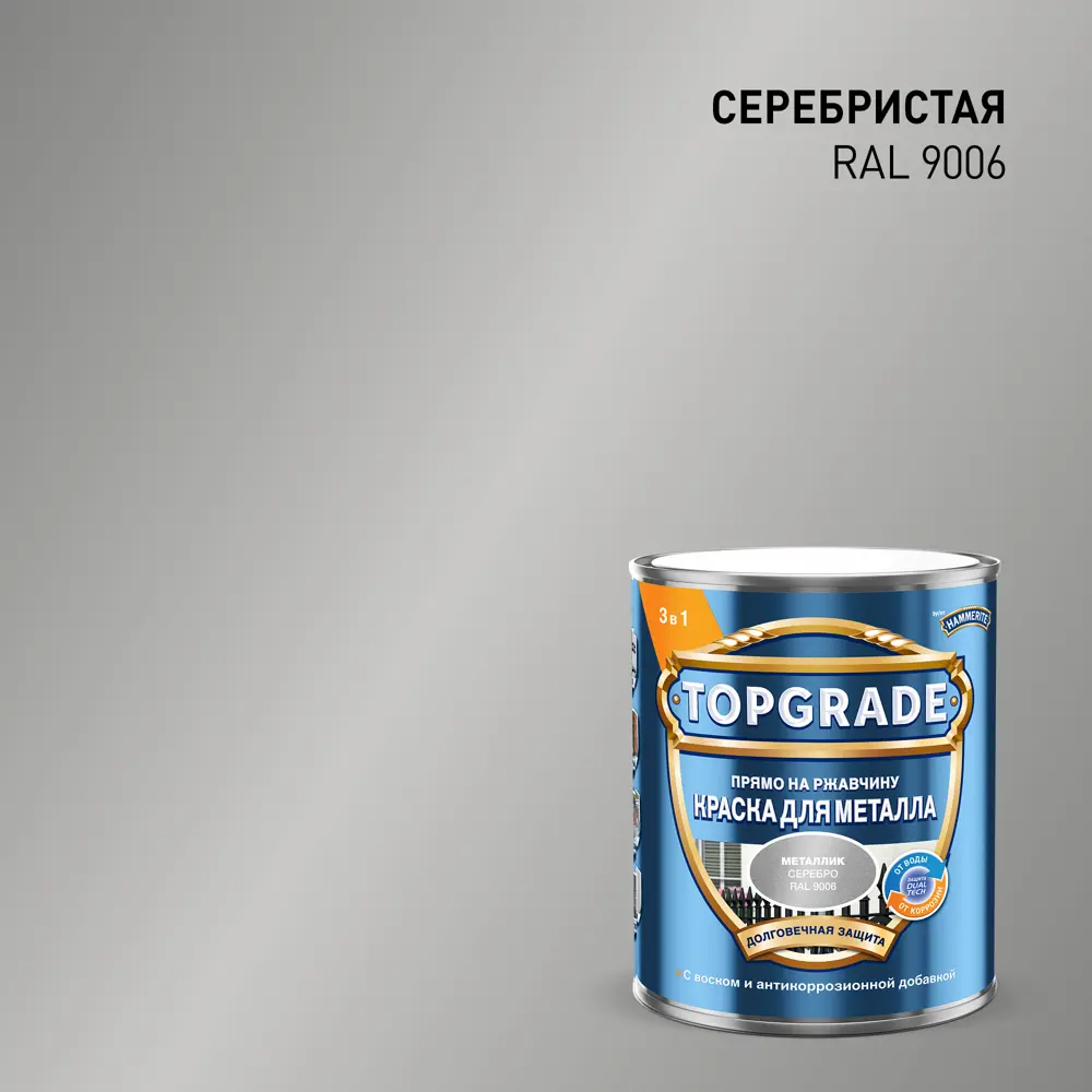 Фото Грунт-эмаль по металлу 3 в 1 Topgrade гладкая цвет серебристый 0.75 л
