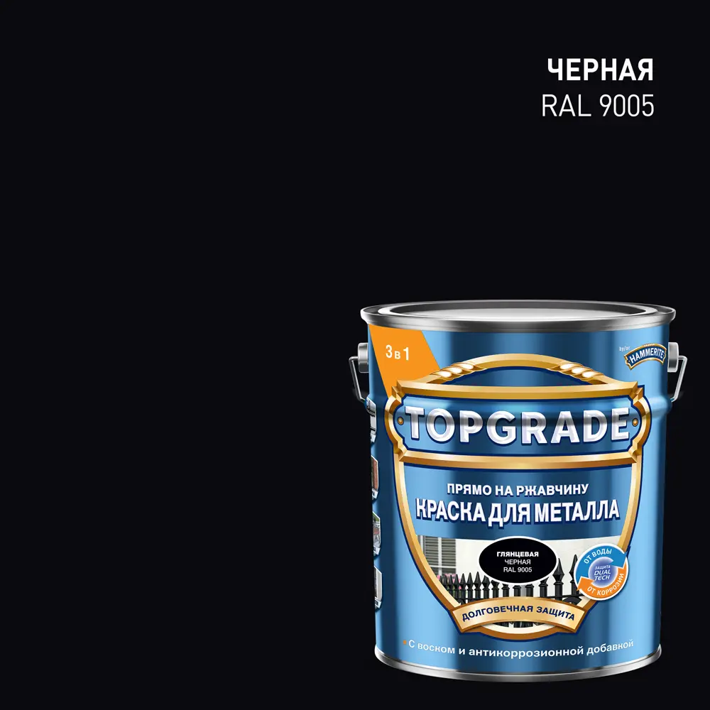 Фото Грунт-эмаль по металлу 3 в 1 Topgrade гладкая цвет черный 5 л