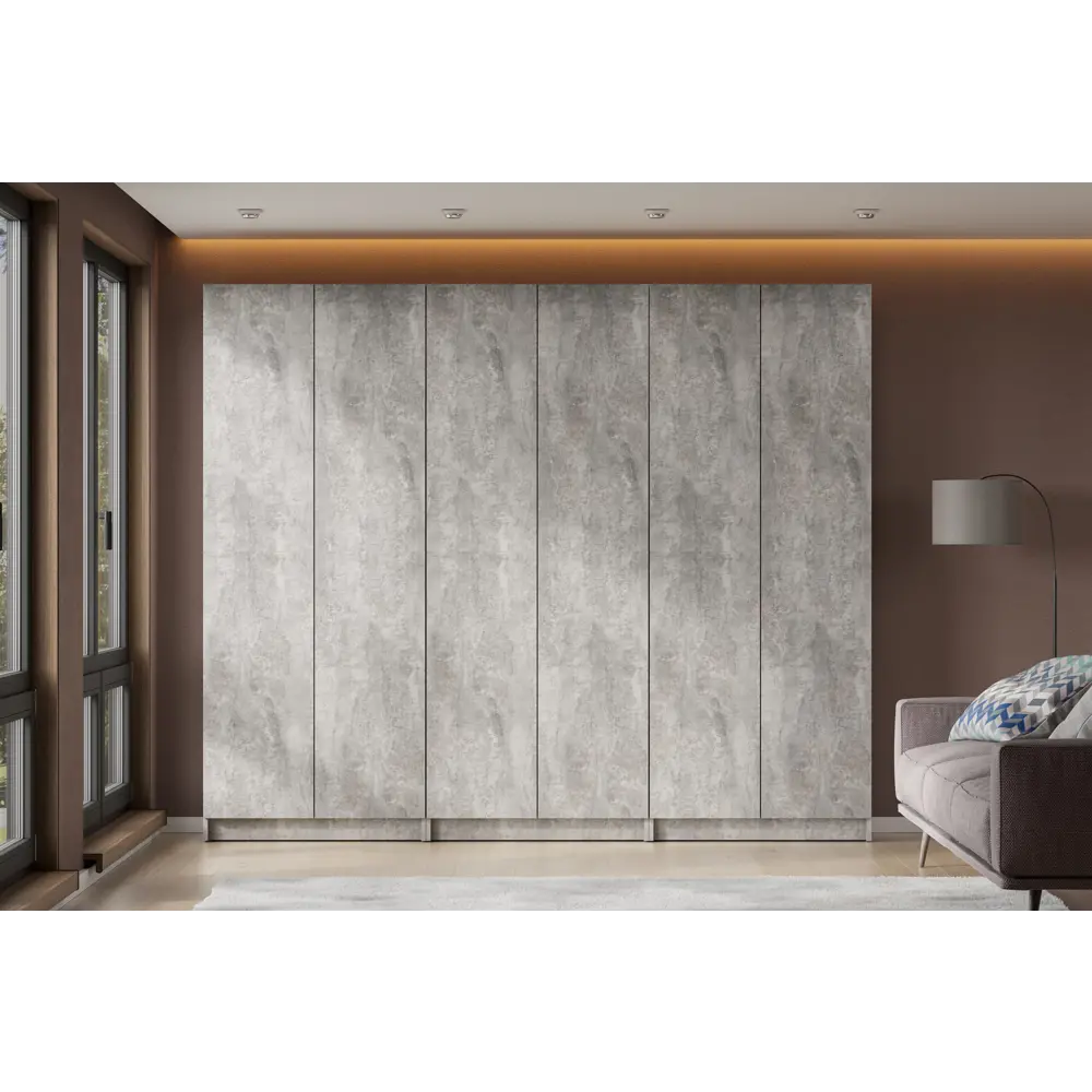 Фото Шкаф распашной Арника Бали с 6 дверями 240.3x200x38 см ЛДСП цвет цемент светлый