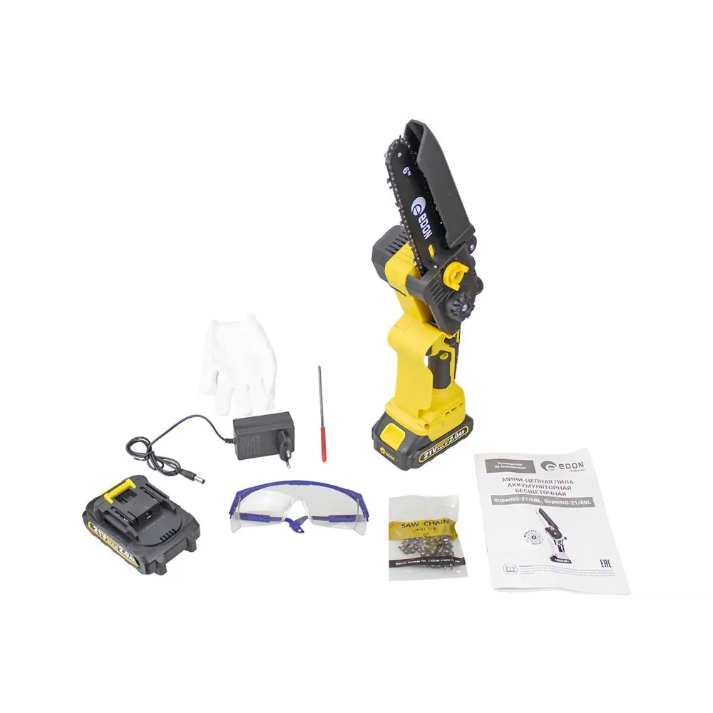Фото 6 Цепная пила аккумуляторная Edon Super ns-21/6bl 21 В шина 15.2 см 2x2 Ач АКБ и ЗУ в комплекте Фото 6 Цепная пила аккумуляторная Edon Super ns-21/6bl 21 В шина 15.2 см 2x2 Ач АКБ и ЗУ в комплекте