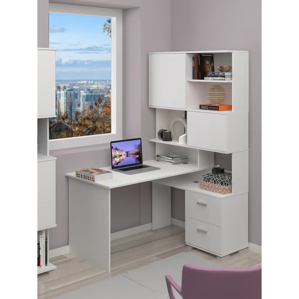 Фото 3 Стол компьютерный Мэрдэс СМД-105 105x1895x135 см ЛДСП цвет белый Фото 3 Стол компьютерный Мэрдэс СМД-105 105x1895x135 см ЛДСП цвет белый