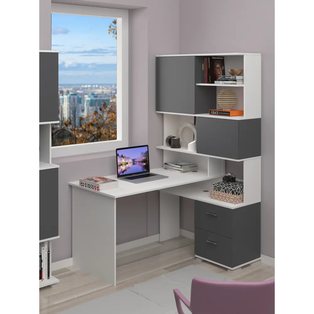 Фото 3 Стол компьютерный Мэрдэс СМД-105 БЕГ 105x1895x135 см ЛДСП цвет белый/графит