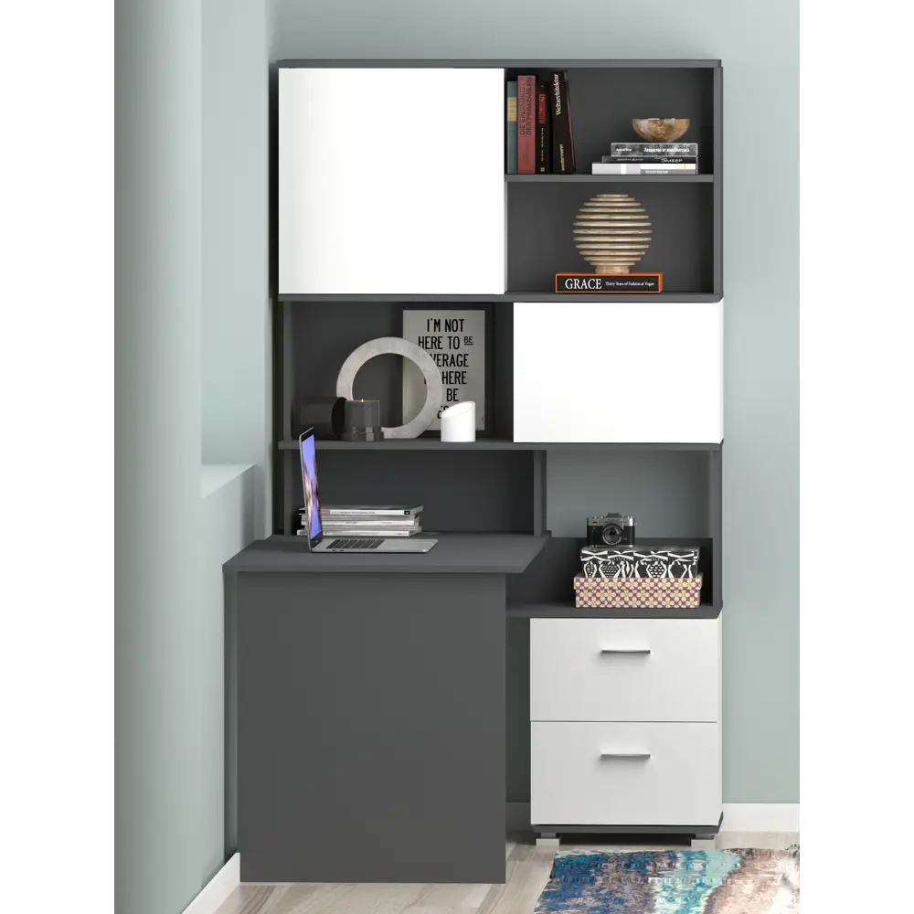 Фото 2 Стол компьютерный Мэрдэс СМД-105 105x1895x135 см ЛДСП цвет белый/графит Фото 2 Стол компьютерный Мэрдэс СМД-105 105x1895x135 см ЛДСП цвет белый/графит