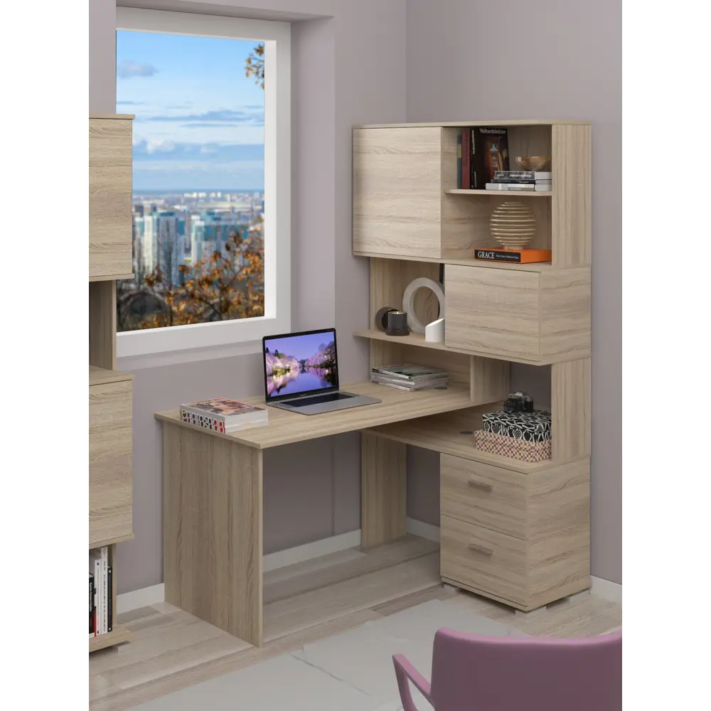 Фото 3 Стол компьютерный Мэрдэс СМД-105 105x1895x135 см ЛДСП цвет дуб сонома Фото 3 Стол компьютерный Мэрдэс СМД-105 105x1895x135 см ЛДСП цвет дуб сонома