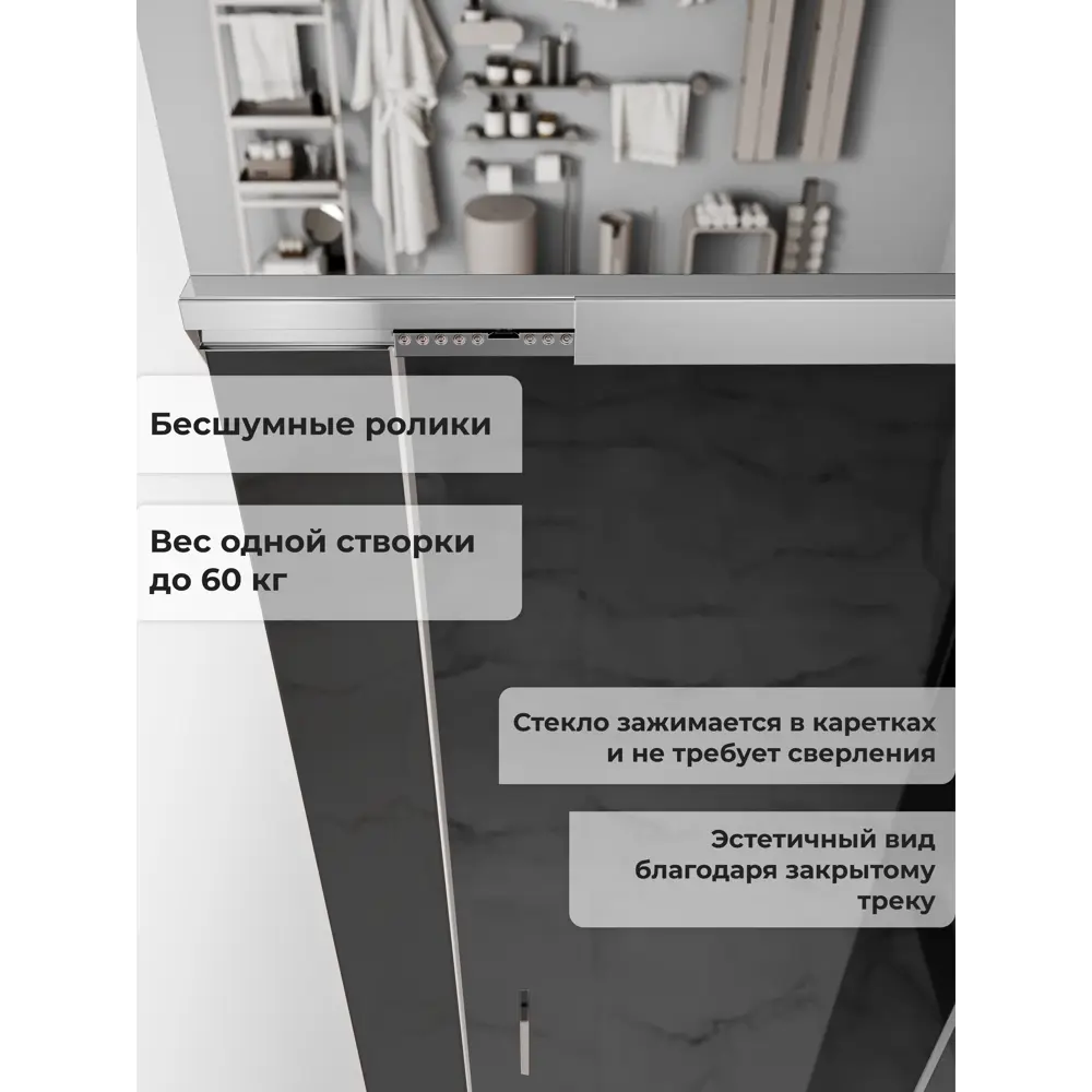 Фото 3 Душевая дверь H.a.g Berlin Door 1900 GREY CP 190см раздвижная эффект стекла тонированное