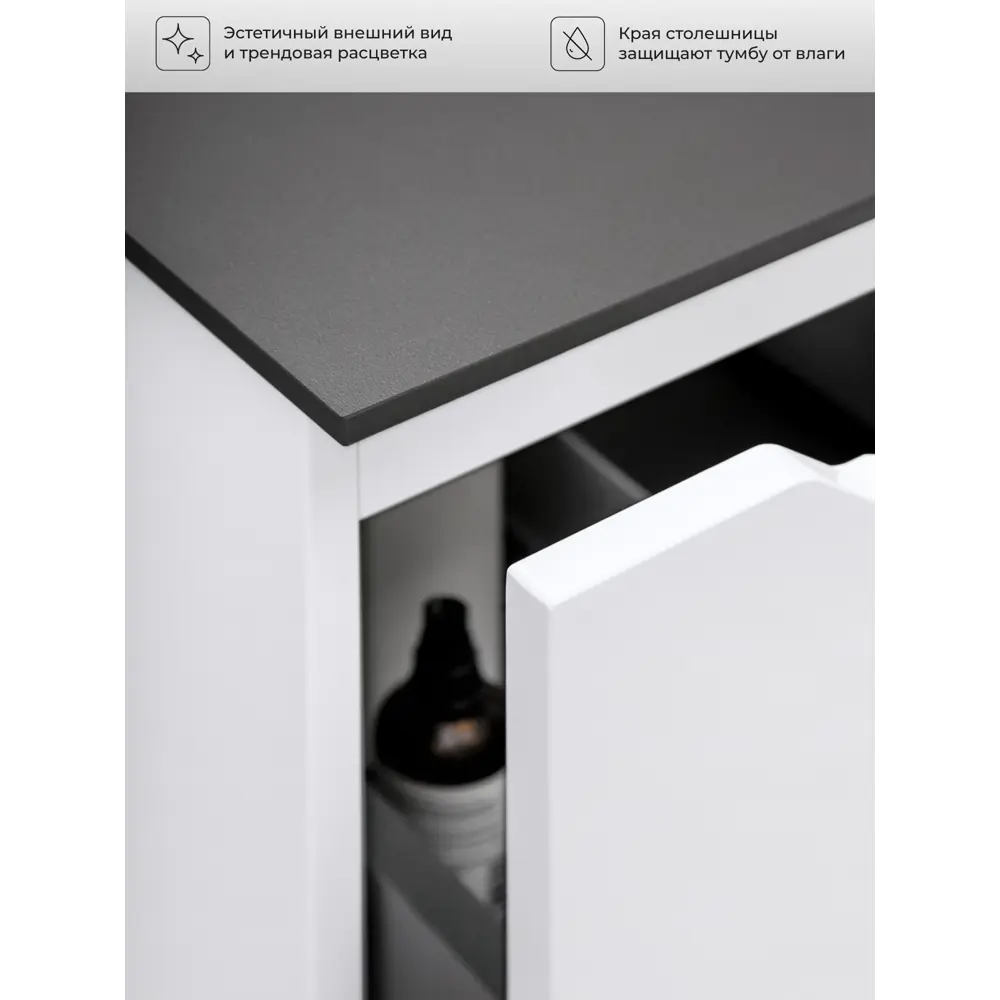 Фото 5 Тумба со столешницей подвесная Итана Alara 80 80.5x45.4x41 белый глянец Фото 5 Тумба со столешницей подвесная Итана Alara 80 80.5x45.4x41 белый глянец