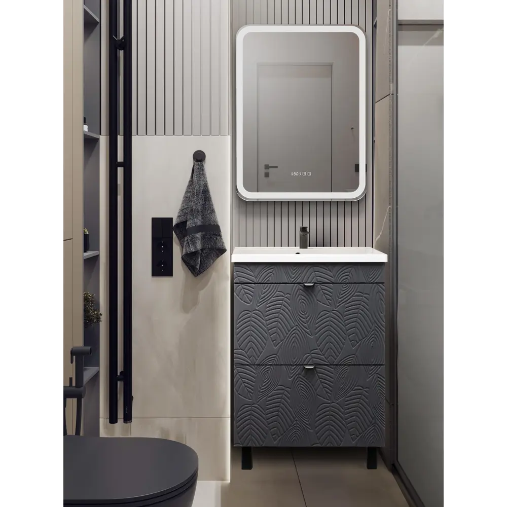 Фото 22 Тумба с раковиной напольная Toppus 9811.042 59см цвет графит матовый раковина Art 60