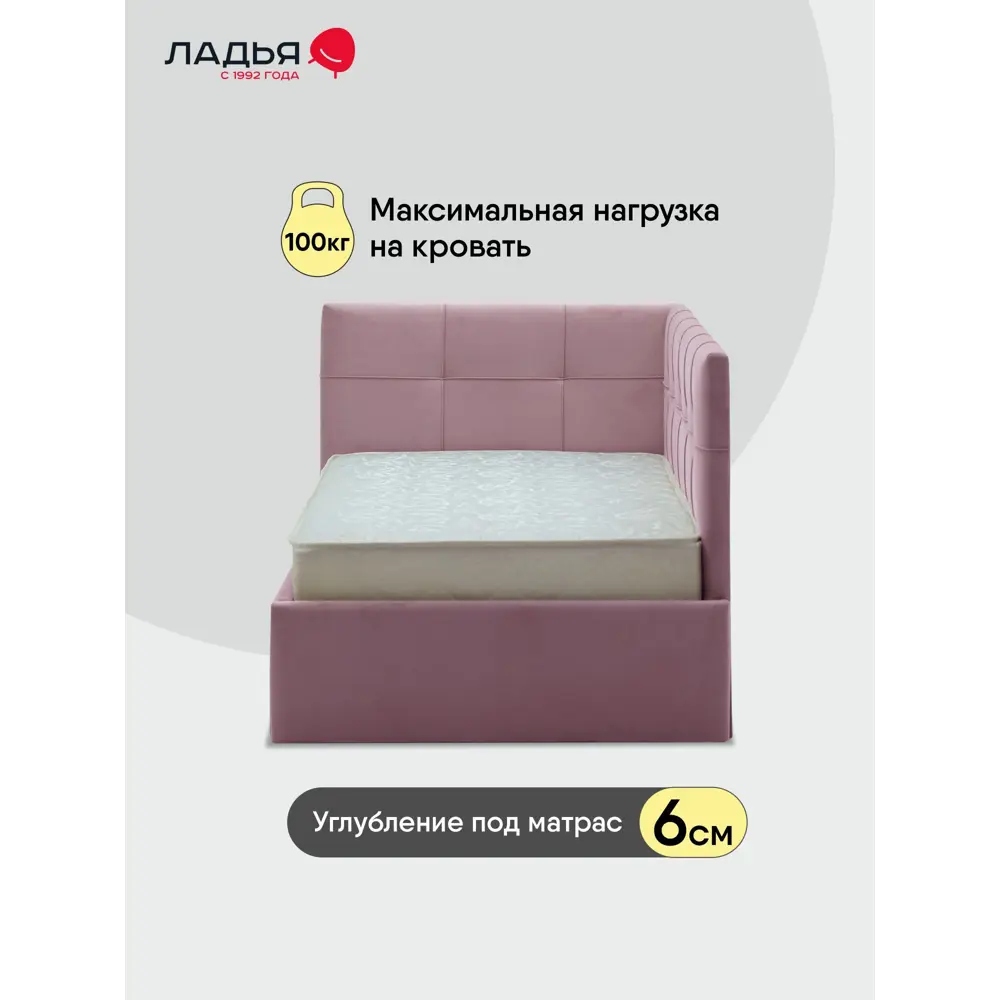 Фото 3 Кровать Ладья Келсо 214x85x101 см ЛДСП цвет сиренево-розовый