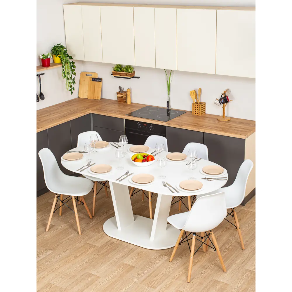 Фото 6 Кухонный стол овальный Домотека 9236 140x90 см лдсп цвет белый Фото 6 Кухонный стол овальный Домотека 9236 140x90 см лдсп цвет белый