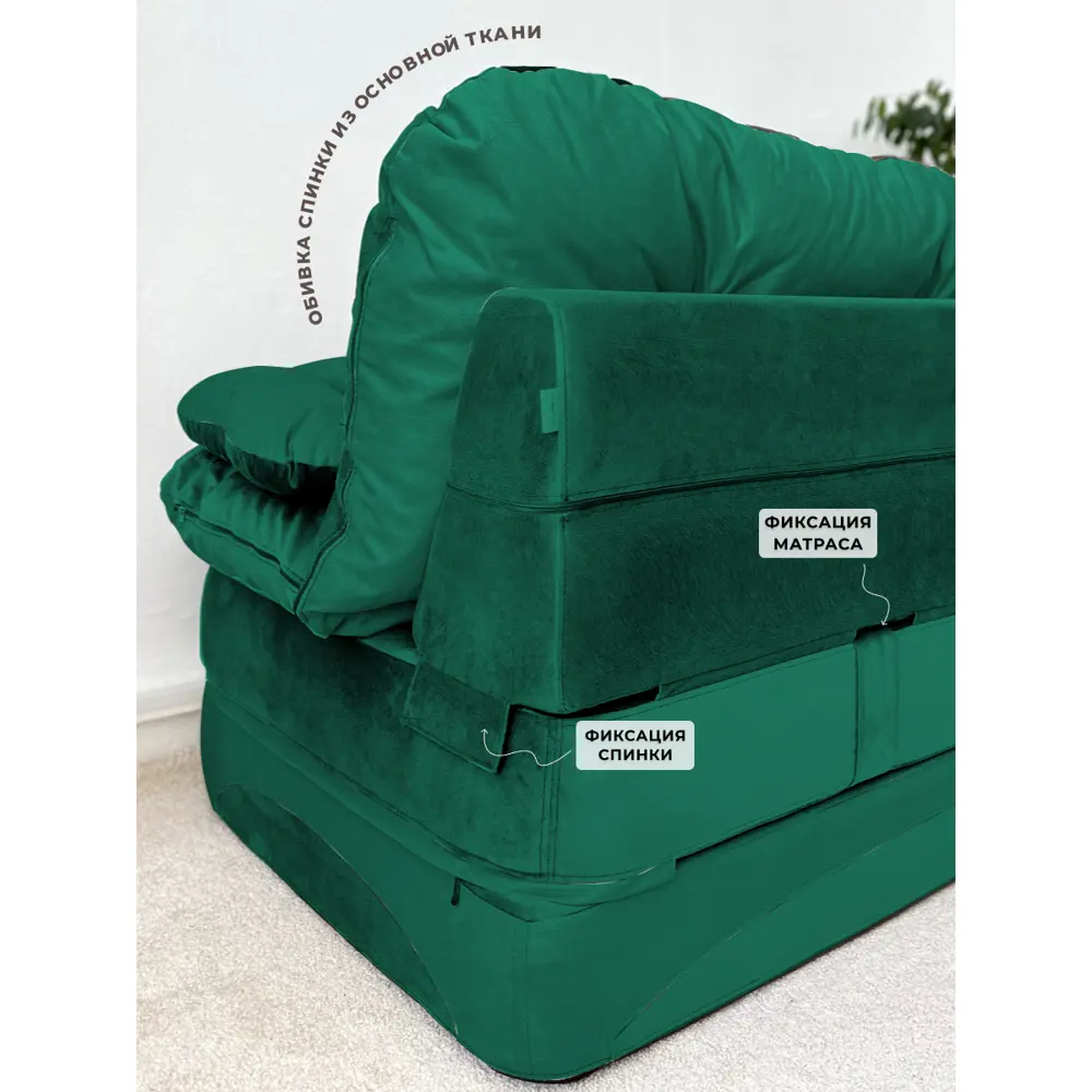 Фото 5 Диван раскладной High performance Мини 155x80x93 см велюр цвет зеленый