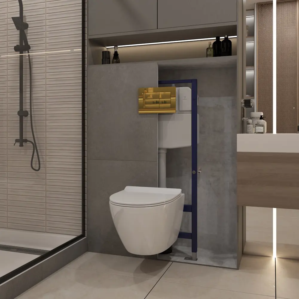 Фото 5 Инсталляция с унитазом комплект 5 в 1 Teymi F16083 унитаз подвесной безободковый Lina Pro кнопка золото Фото 5 Инсталляция с унитазом комплект 5 в 1 Teymi F16083 унитаз подвесной безободковый Lina Pro кнопка золото