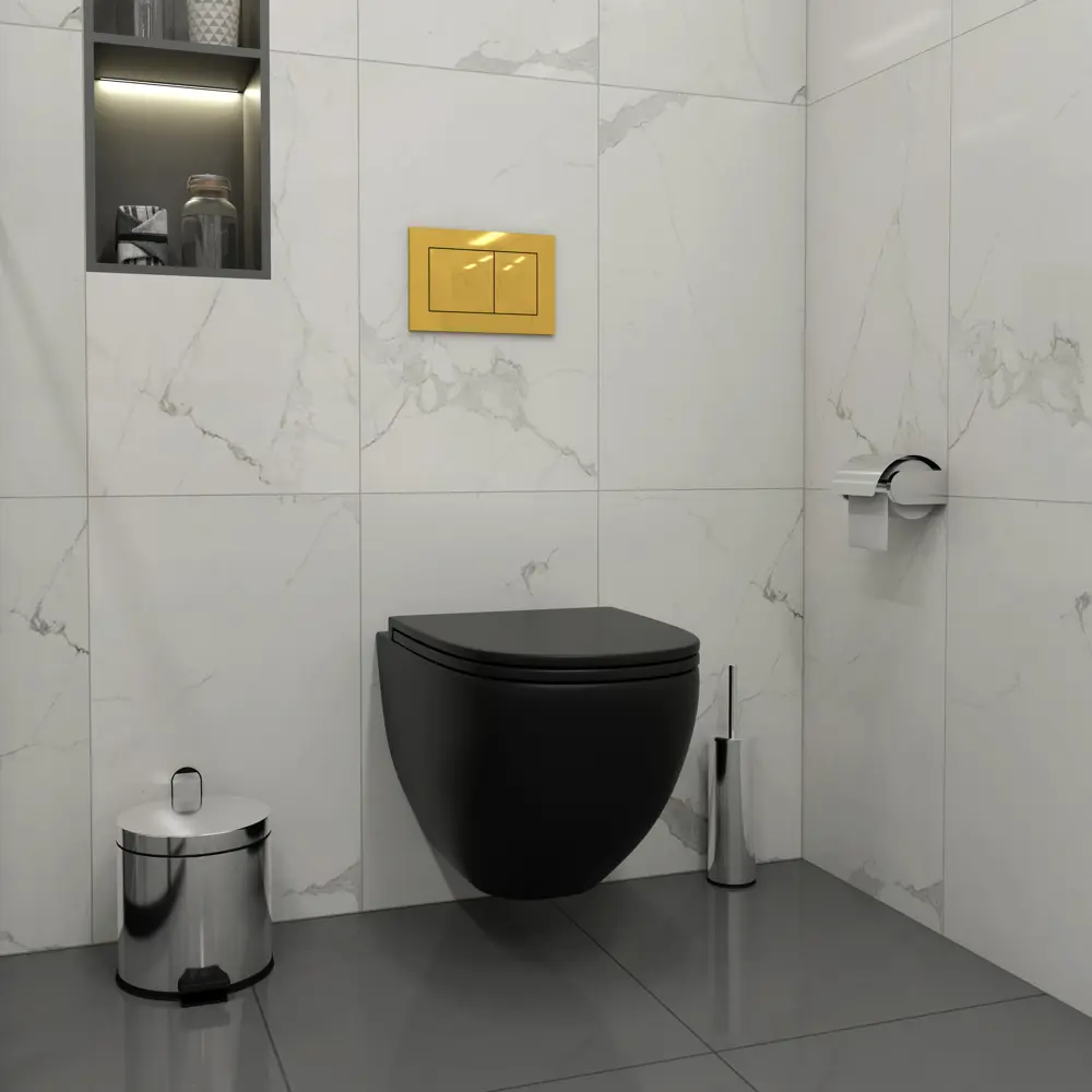 Фото 4 Инсталляция с унитазом комплект 5 в 1 Teymi F16084 унитаз подвесной безободковый черный Lina S Black кнопка золото Фото 4 Инсталляция с унитазом комплект 5 в 1 Teymi F16084 унитаз подвесной безободковый черный Lina S Black кнопка золото