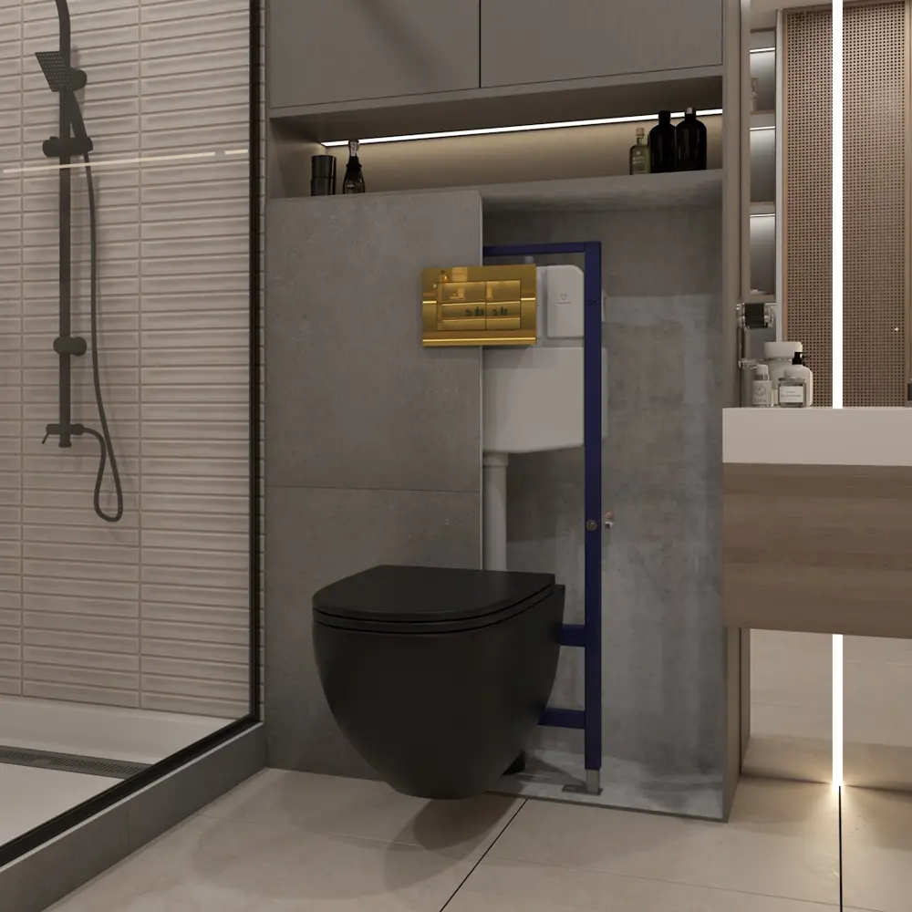 Фото 5 Инсталляция с унитазом комплект 5 в 1 Teymi F16086 унитаз подвесной безободковый черный Lina S Black кнопка золото Фото 5 Инсталляция с унитазом комплект 5 в 1 Teymi F16086 унитаз подвесной безободковый черный Lina S Black кнопка золото