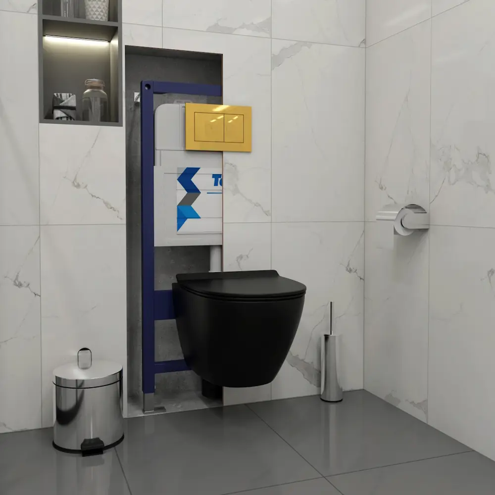 Фото 5 Инсталляция с унитазом комплект 5 в 1 Teymi F16096 унитаз подвесной безободковый торнадо черный Lina Pro Vortex Black кнопка золото Фото 5 Инсталляция с унитазом комплект 5 в 1 Teymi F16096 унитаз подвесной безободковый торнадо черный Lina Pro Vortex Black кнопка золото