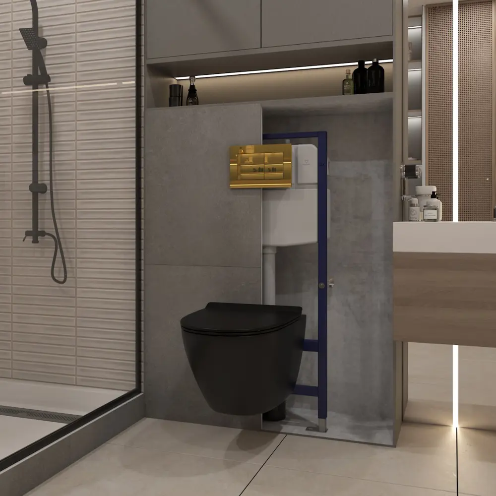 Фото 5 Инсталляция с унитазом комплект 5 в 1 Teymi F16098 унитаз подвесной безободковый торнадо черный Lina Pro Vortex Black кнопка золото Фото 5 Инсталляция с унитазом комплект 5 в 1 Teymi F16098 унитаз подвесной безободковый торнадо черный Lina Pro Vortex Black кнопка золото