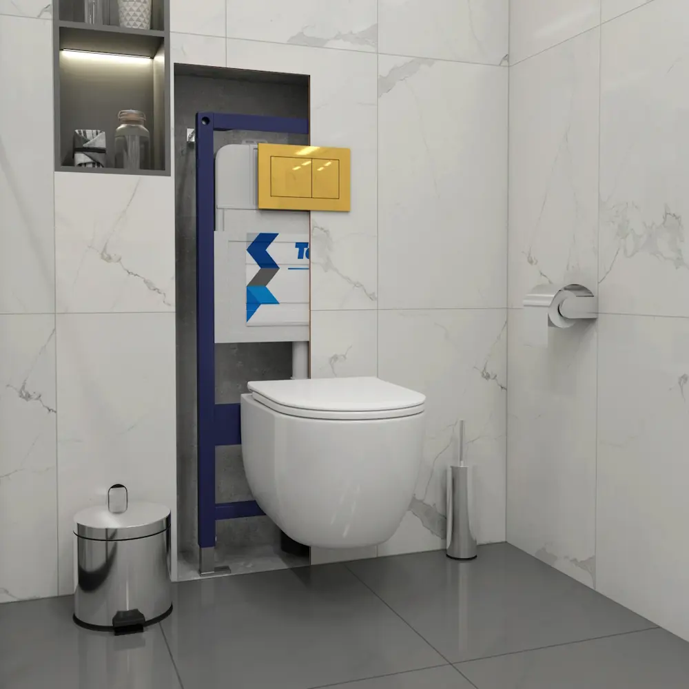 Фото 5 Инсталляция с унитазом комплект 5 в 1 Teymi F16100 унитаз подвесной безободковый Lori Vortex кнопка золото Фото 5 Инсталляция с унитазом комплект 5 в 1 Teymi F16100 унитаз подвесной безободковый Lori Vortex кнопка золото