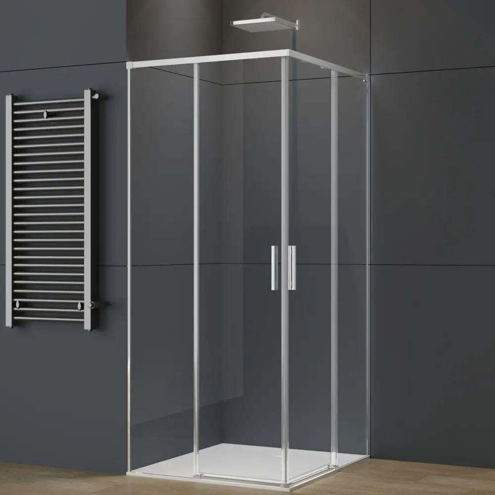 Фото Душевой уголок Vincea Soft 2 VSS-3RN квадратный 90x90 см хромированный профиль эффект стекла прозрачное закаленное стекло