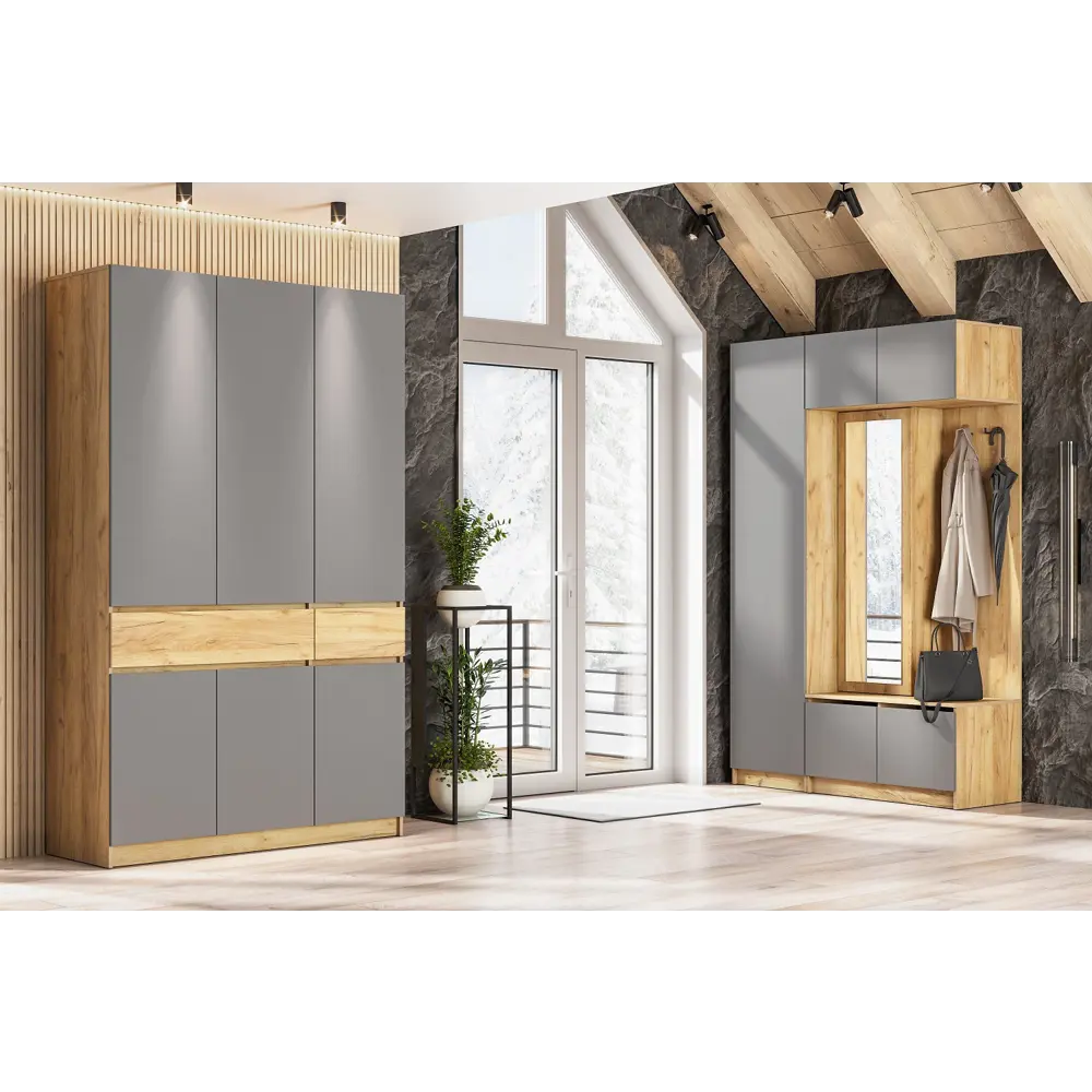 Фото 3 Шкаф распашной Арника Авиньон с 3 дверями 134.9x221.6x50.6 см ЛДСП цвет графит/темно-светлое дерево Фото 3 Шкаф распашной Арника Авиньон с 3 дверями 134.9x221.6x50.6 см ЛДСП цвет графит/темно-светлое дерево