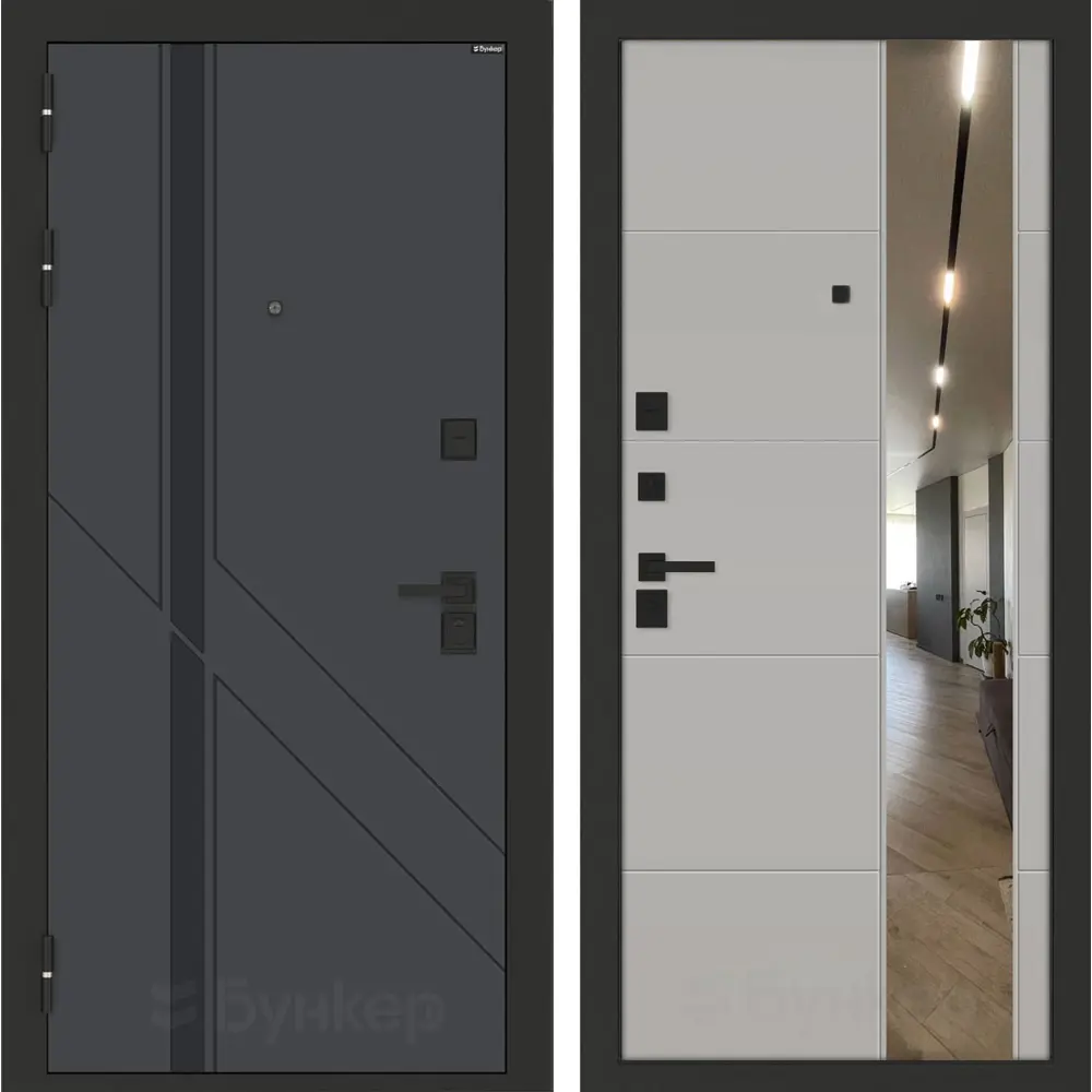 Фото Входная дверь Bunker Бункер BN-12 левый 205x88см цвет веллюто оскуро/грей софт с зеркалом ФЛЗ-649