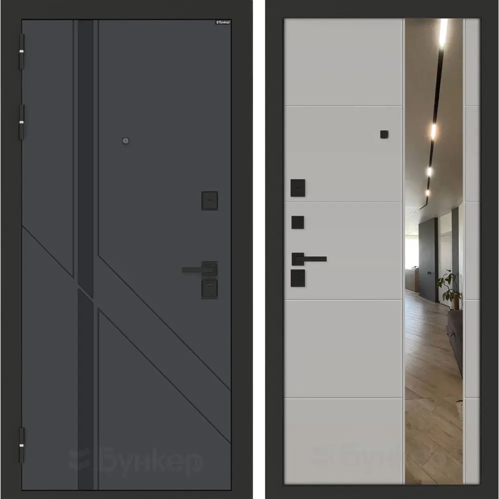 Фото Входная дверь Bunker Бункер BN-12 левый 205x96см цвет веллюто оскуро/грей софт с зеркалом ФЛЗ-649 Фото Входная дверь Bunker Бункер BN-12 левый 205x96см цвет веллюто оскуро/грей софт с зеркалом ФЛЗ-649